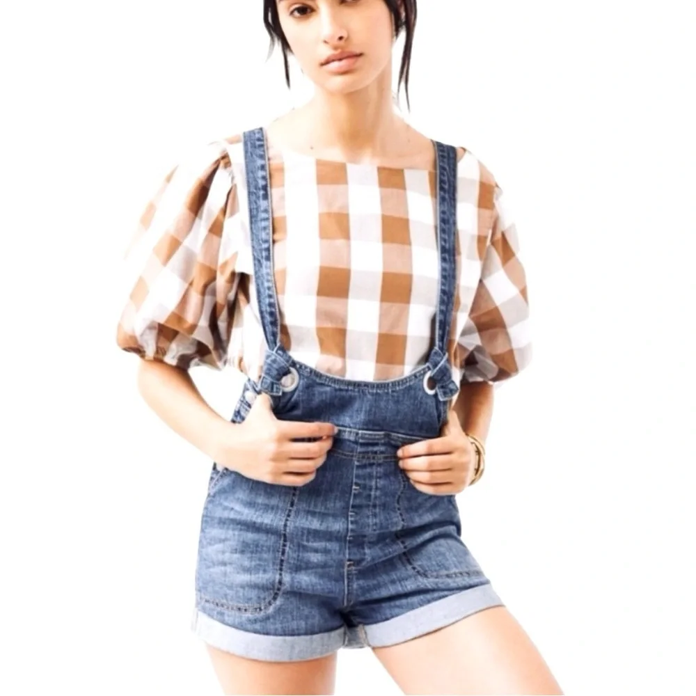 Anthropologie Pilcro Slouchy Denim Overall Shorts Size 27 - Picture 2 of 8